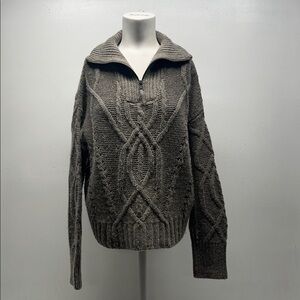 Skull Cashmere Zip Polo Sweater Knit Long Sleeve Top Wool Alpaca Brown Medium